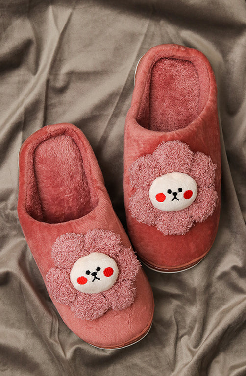 Brauch Women's Pink Sunflower Fur Winter Slippers