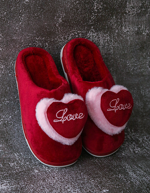 Brauch Women's Maroon Love Heart Fur Winter Slippers