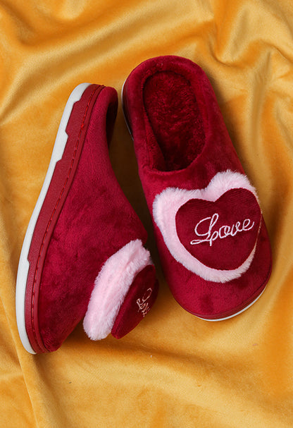 Brauch Women's Maroon Love Heart Fur Winter Slippers