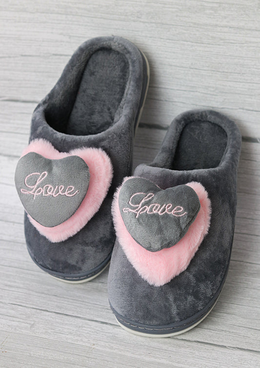 Brauch Women's Grey Love Heart Fur Winter Slippers