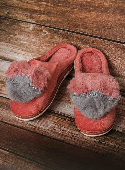 Brauch Women's Pink Heart Pearl Fur Winter Slippers