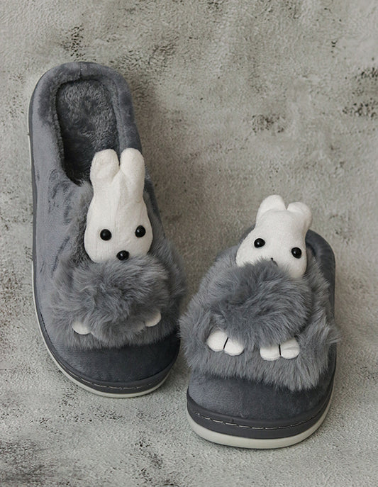 Brauch Women's Grey Snow Bunny Fur Winter Slippers