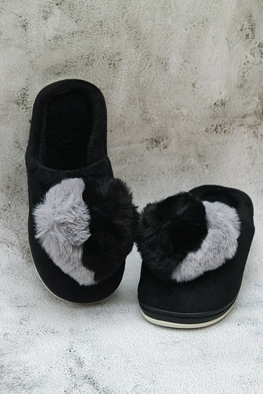 Brauch Women's Black Heart Furry Winter Slippers