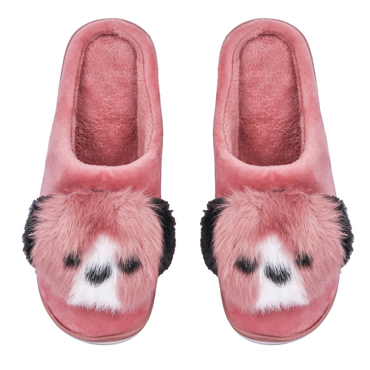 Brauch Women's Pink Cute Dog Winter Slippers