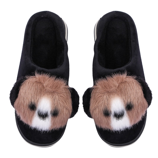 Brauch Women's Black Cute Dog Winter Slippers