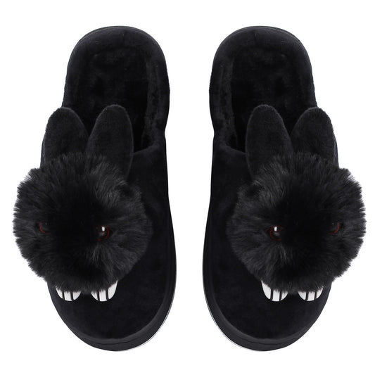 Brauch Women's Black Cute Rabbit Winter Slippers