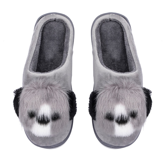 Brauch Women's Grey Cute Dog Winter Slippers