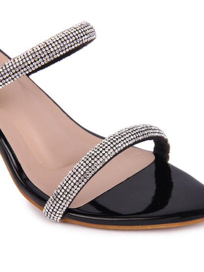 Black Rhinestone Kitten Heel