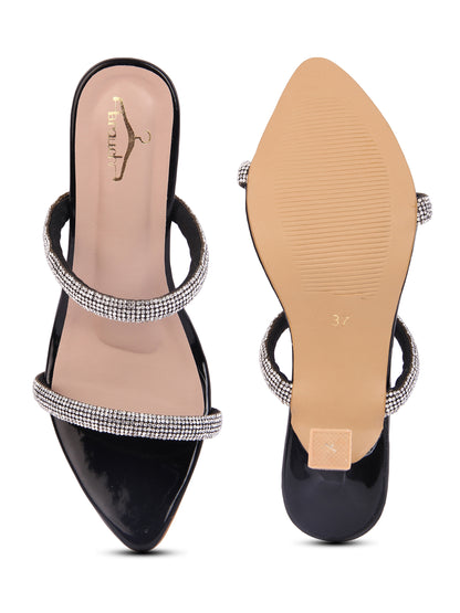 Black Rhinestone Kitten Heel