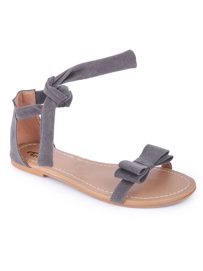 Women Grey Suede Bow Tie Up Fashion Sandal