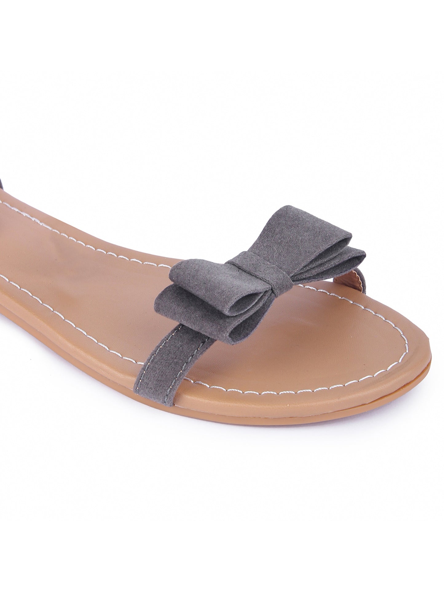 Women Grey Suede Bow Tie Up Fashion Sandal