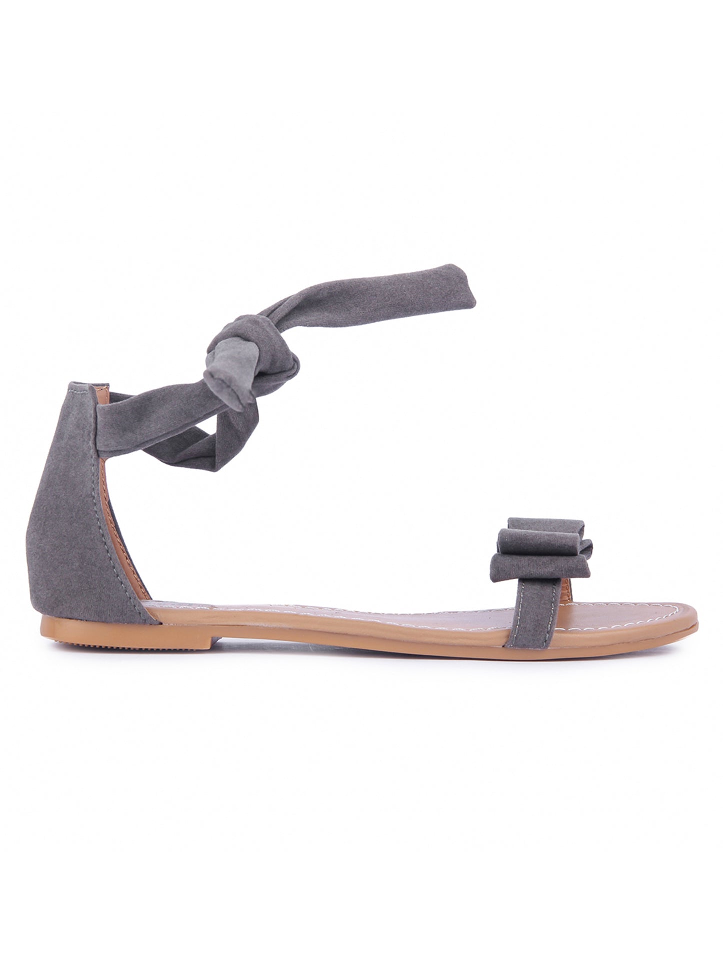 Women Grey Suede Bow Tie Up Fashion Sandal