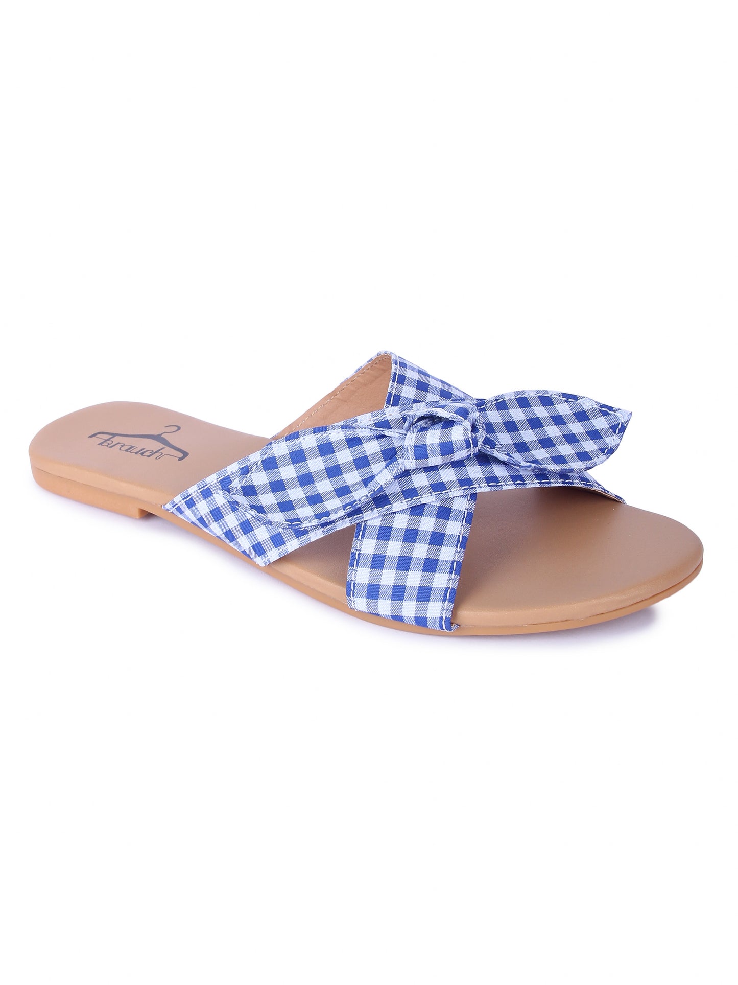 Women Blue Bow Checkered Fashion Flats