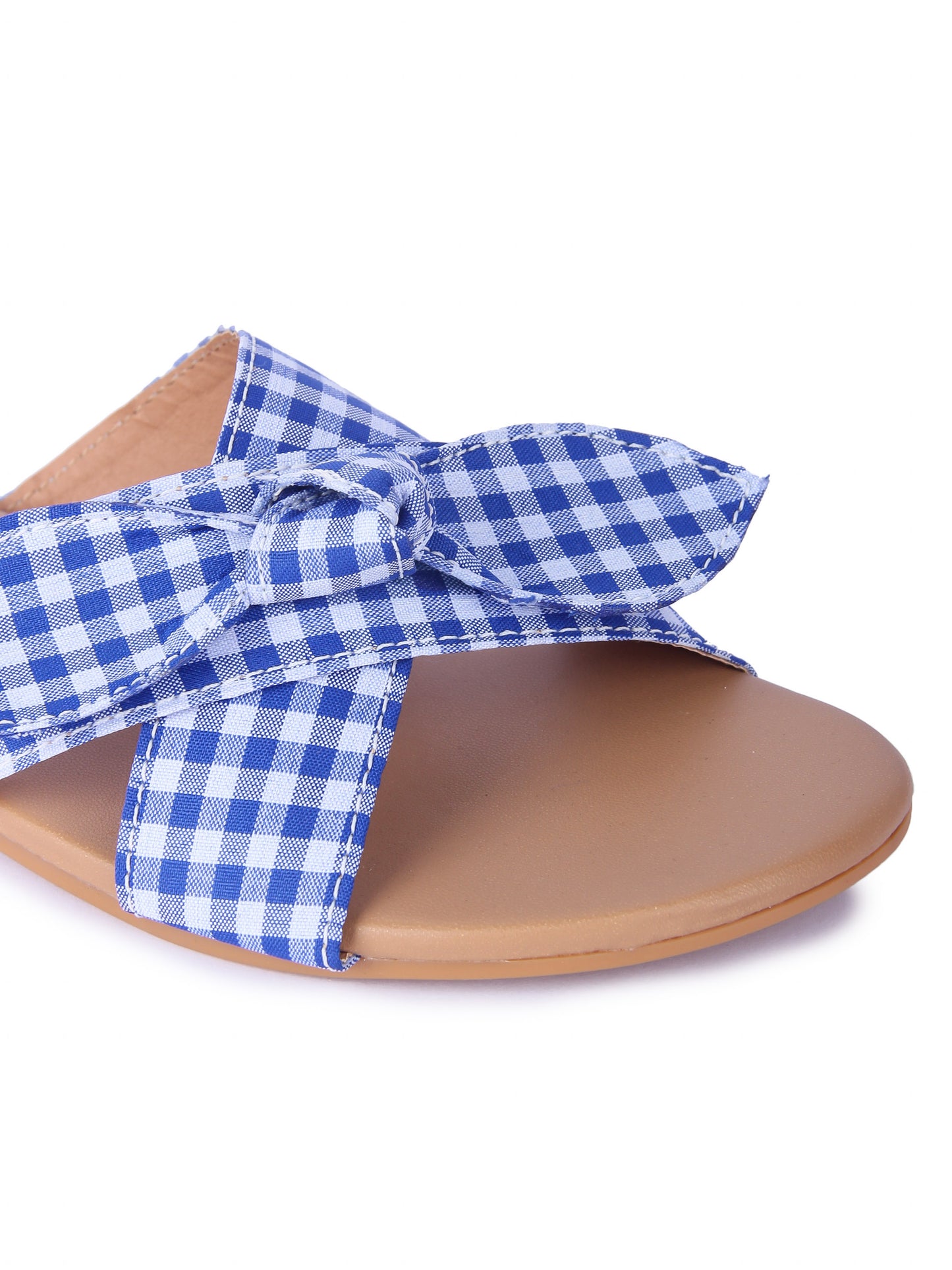 Women Blue Bow Checkered Fashion Flats