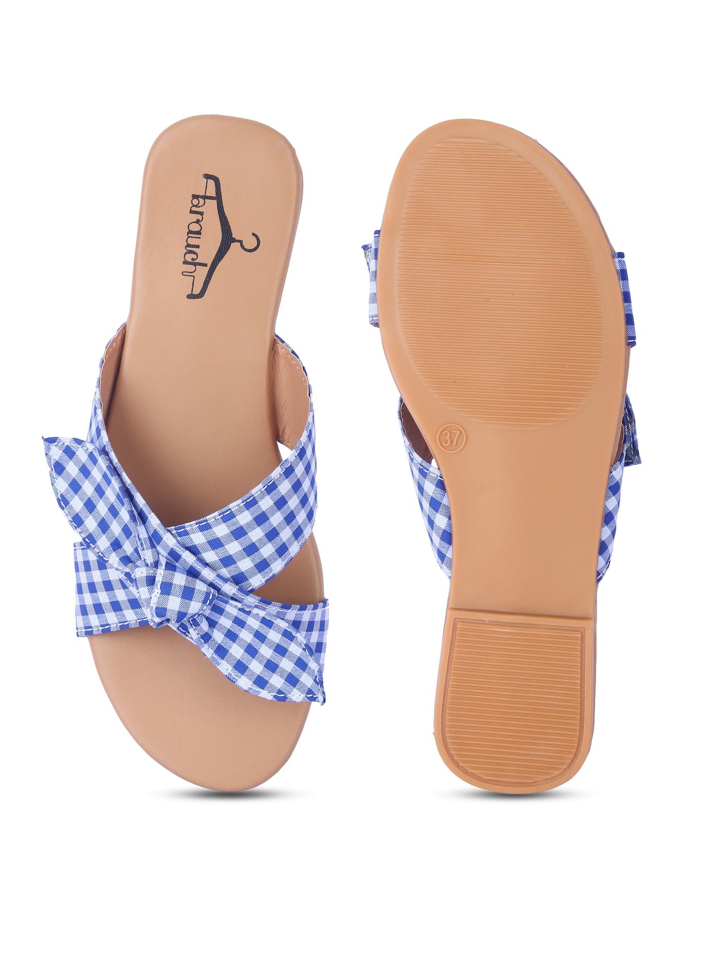 Women Blue Bow Checkered Fashion Flats