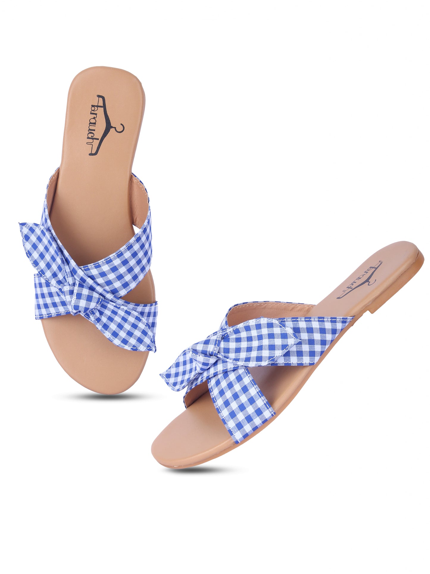 Women Blue Bow Checkered Fashion Flats