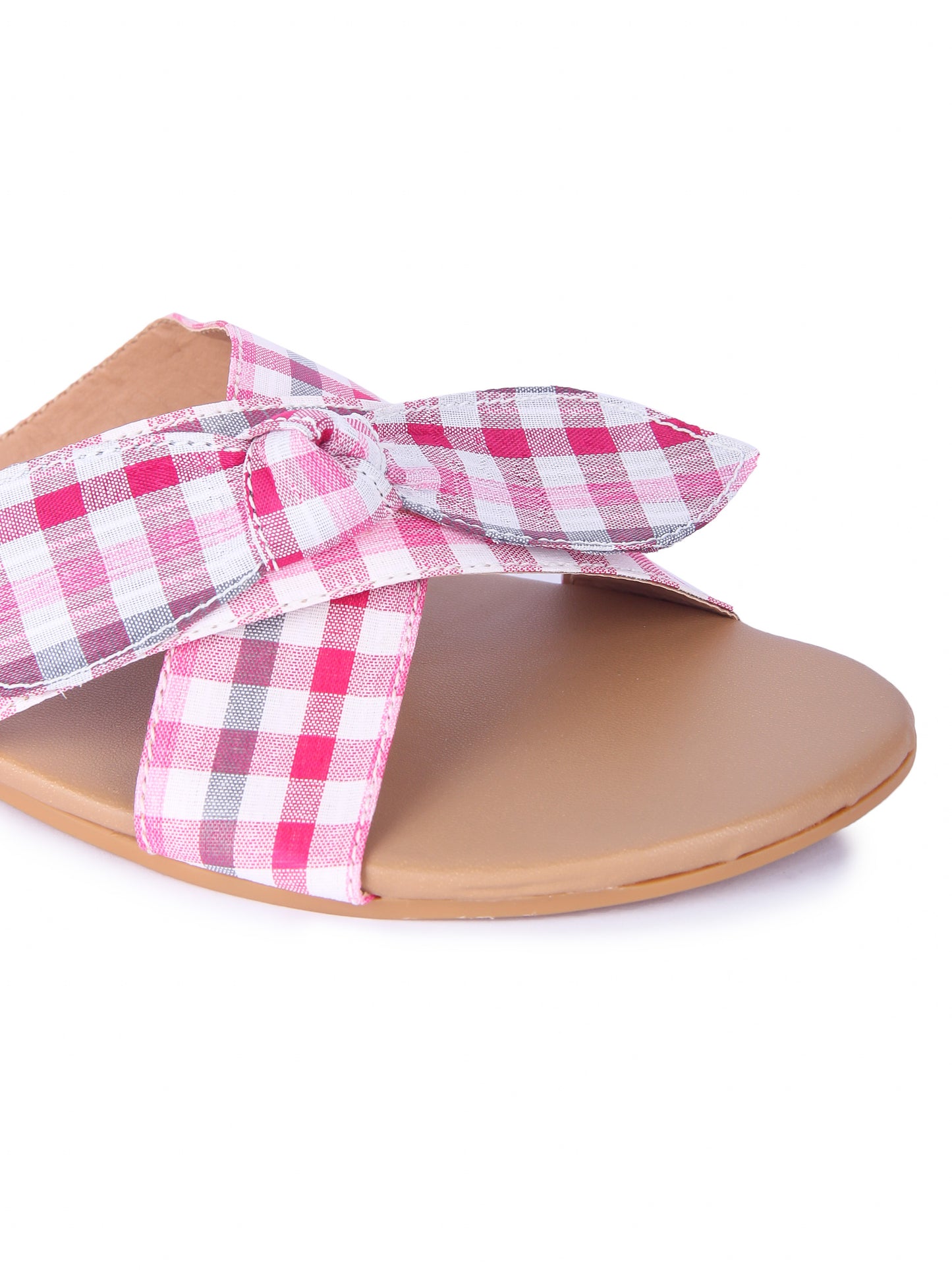 Women Pink Bow Checkered Fashion Flats