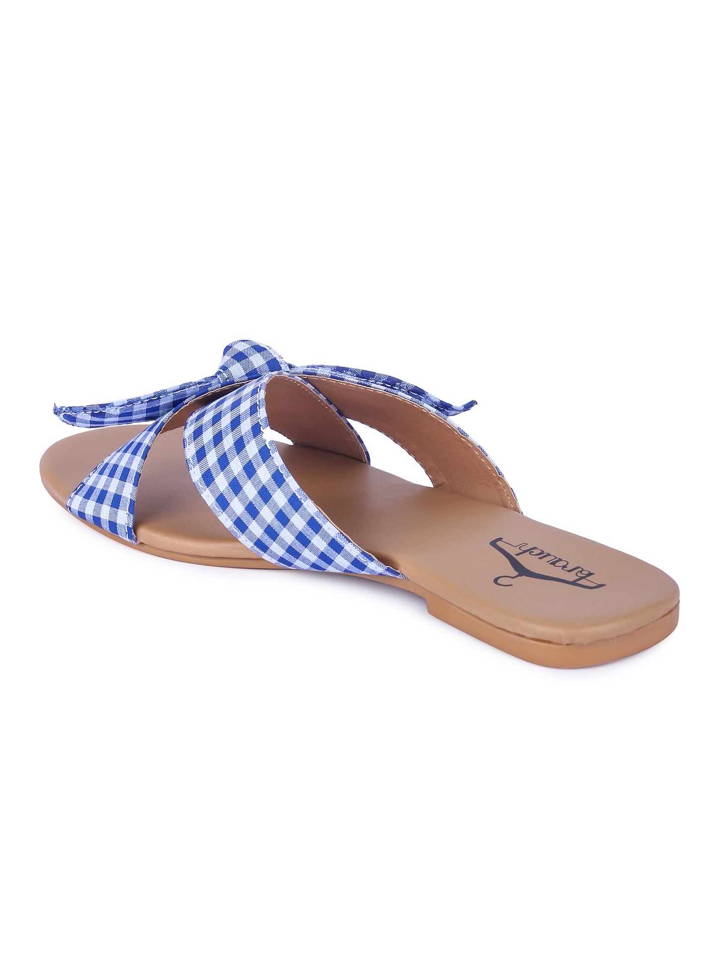 Women Blue Bow Checkered Fashion Flats