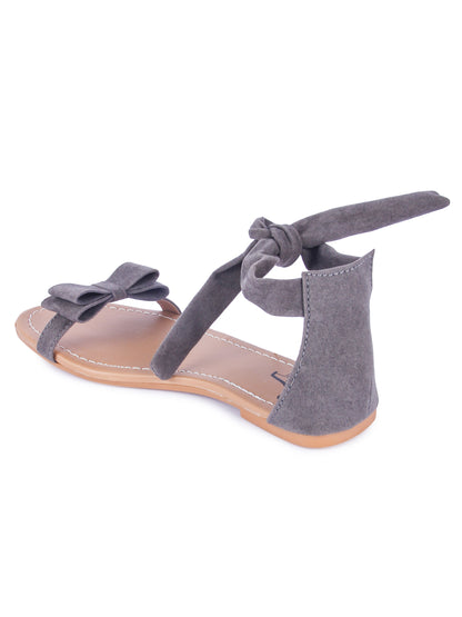 Women Grey Suede Bow Tie Up Fashion Sandal