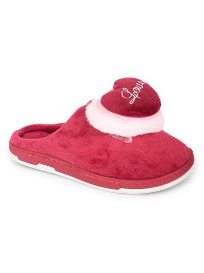 Brauch Women's Maroon Love Heart Fur Winter Slippers