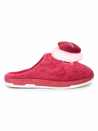 Brauch Women's Maroon Love Heart Fur Winter Slippers