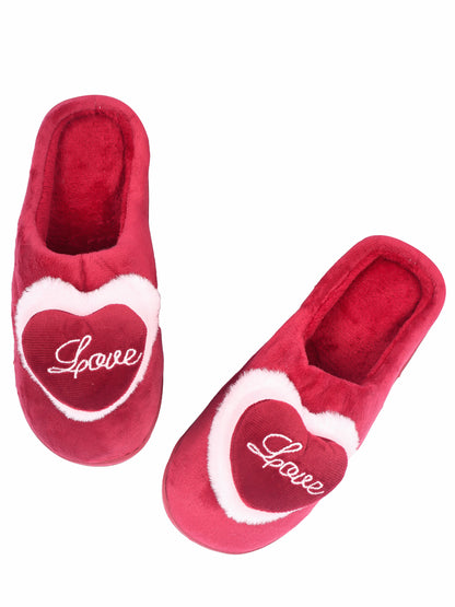 Brauch Women's Maroon Love Heart Fur Winter Slippers