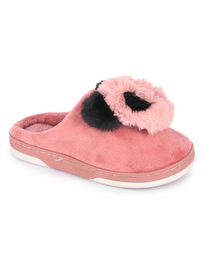 Brauch Women's Pink Panda Fur Winter Slippers