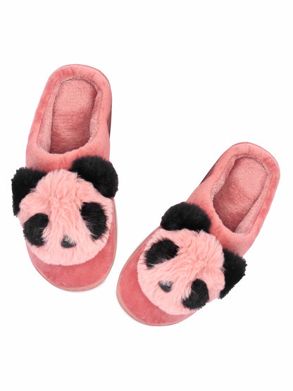 Brauch Women's Pink Panda Fur Winter Slippers