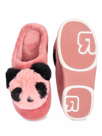 Brauch Women's Pink Panda Fur Winter Slippers