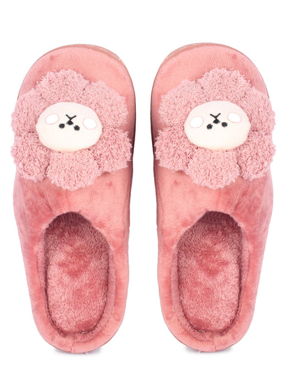 Brauch Women's Pink Sunflower Fur Winter Slippers