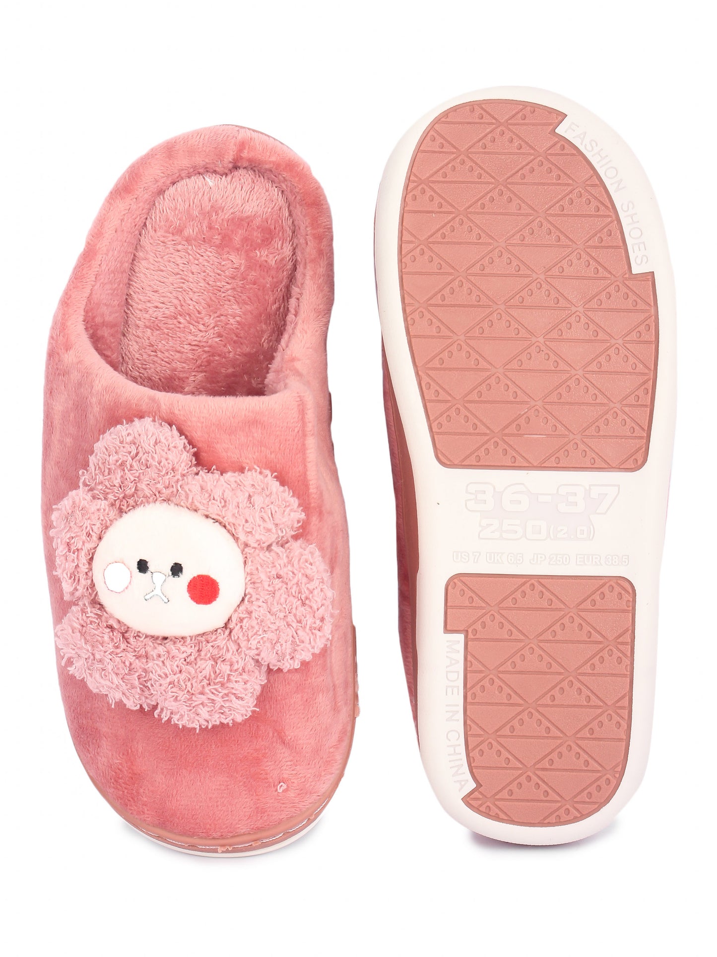 Brauch Women's Pink Sunflower Fur Winter Slippers