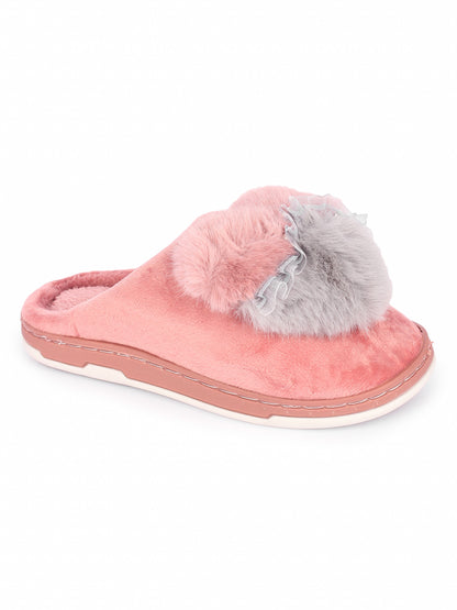 Brauch Women's Pink Heart Pearl Fur Winter Slippers