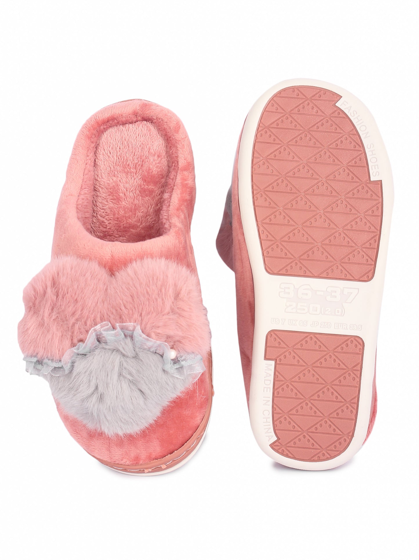 Brauch Women's Pink Heart Pearl Fur Winter Slippers