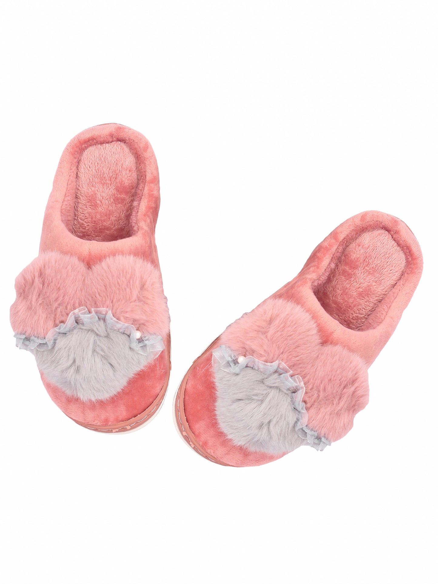 Brauch Women's Pink Heart Pearl Fur Winter Slippers