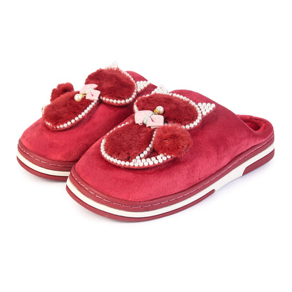 Brauch Women's Maroon Pearl Cat Winter Slippers