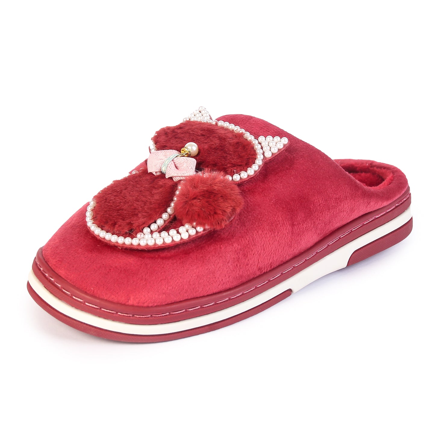 Brauch Women's Maroon Pearl Cat Winter Slippers