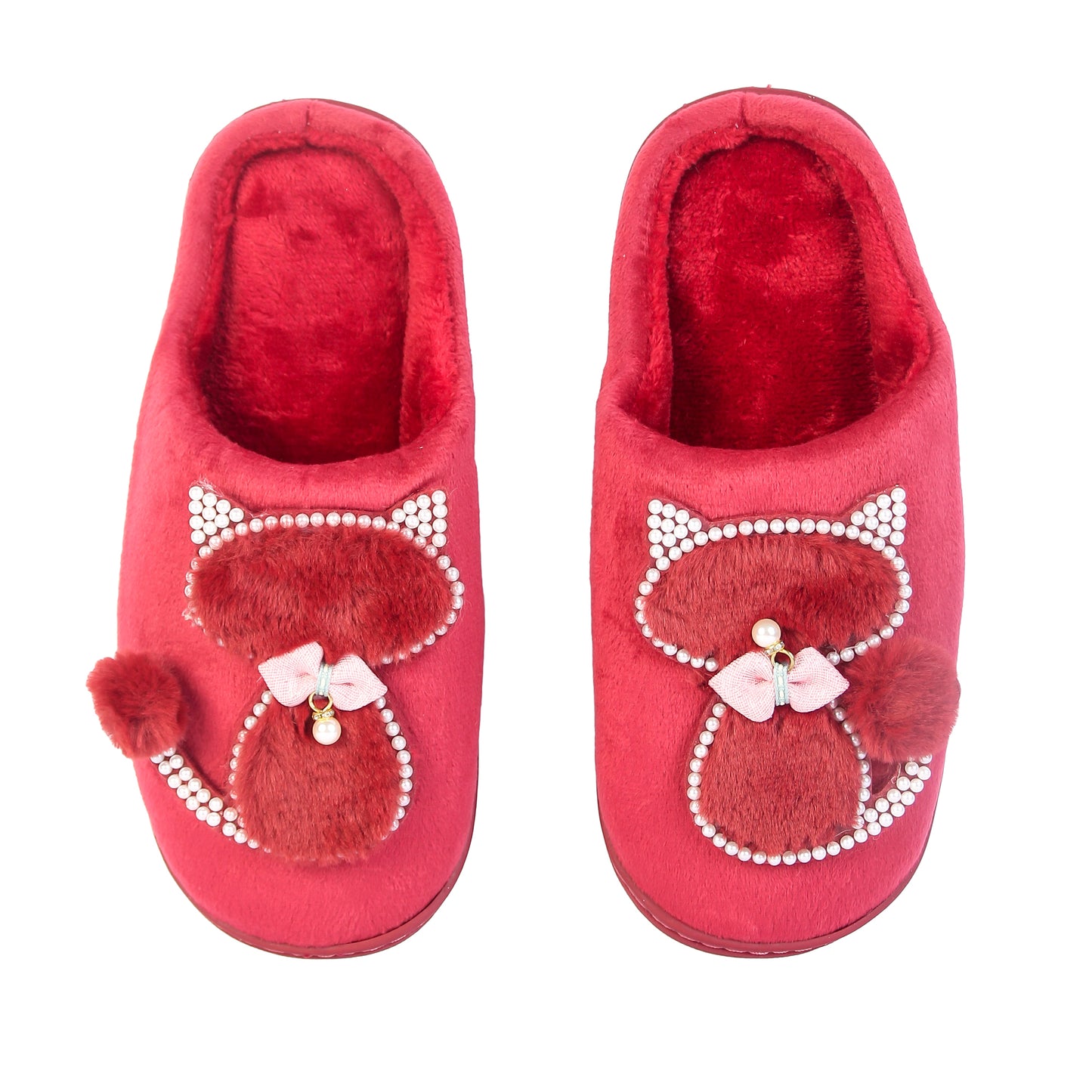 Brauch Women's Maroon Pearl Cat Winter Slippers