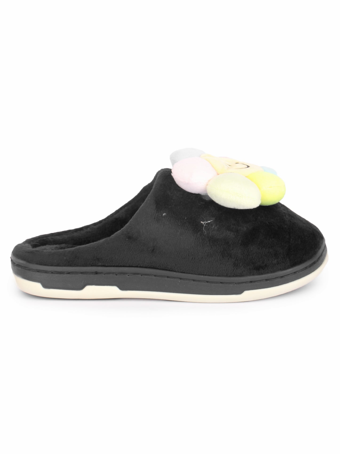 Brauch Women's Black Happy Sunflower Fur Winter Slippers