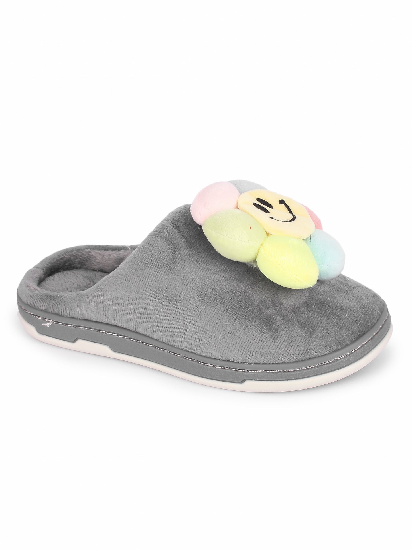 Brauch Women's Grey Happy Sunflower Fur Winter Slippers