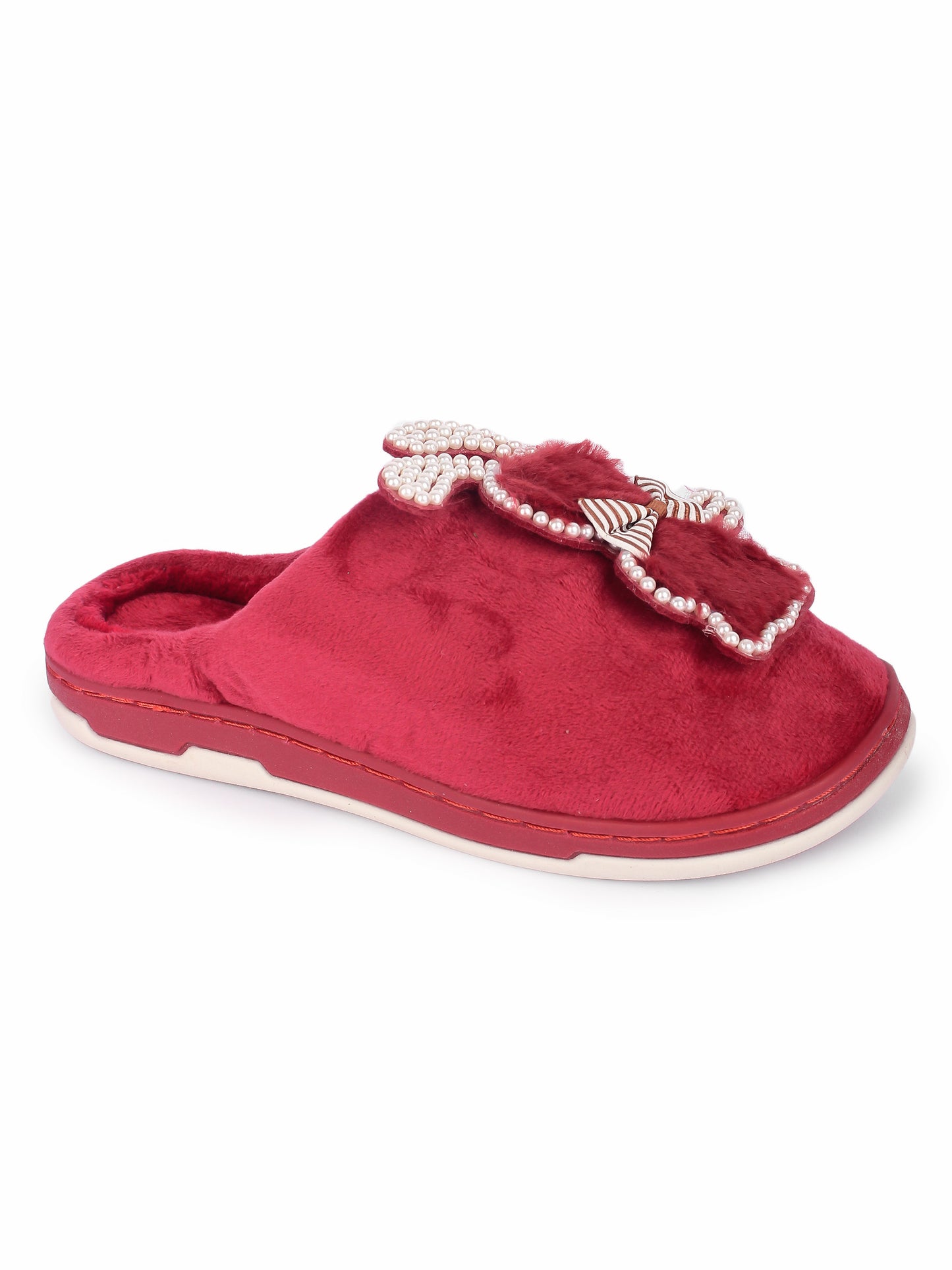 Brauch Women's Maroon Wavy Ear Fur Winter Slippers