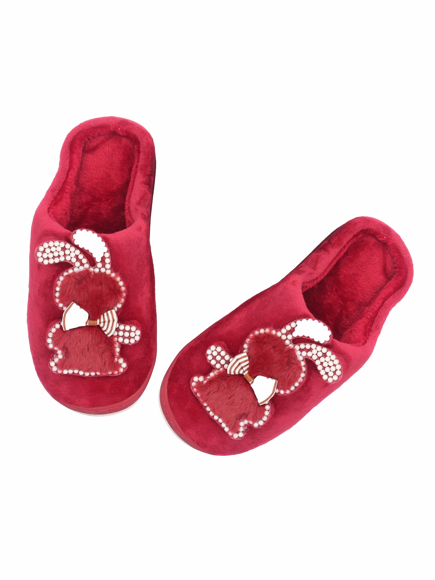 Brauch Women's Maroon Wavy Ear Fur Winter Slippers