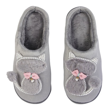 Brauch Women's Grey Pearl Cat Winter Slippers