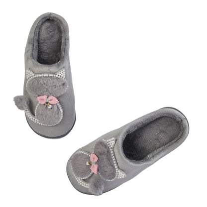 Brauch Women's Grey Pearl Cat Winter Slippers