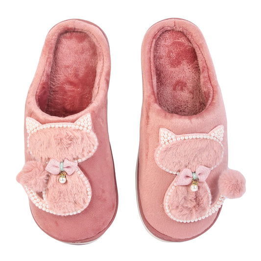 Brauch Women's Pink Pearl Cat Winter Slippers