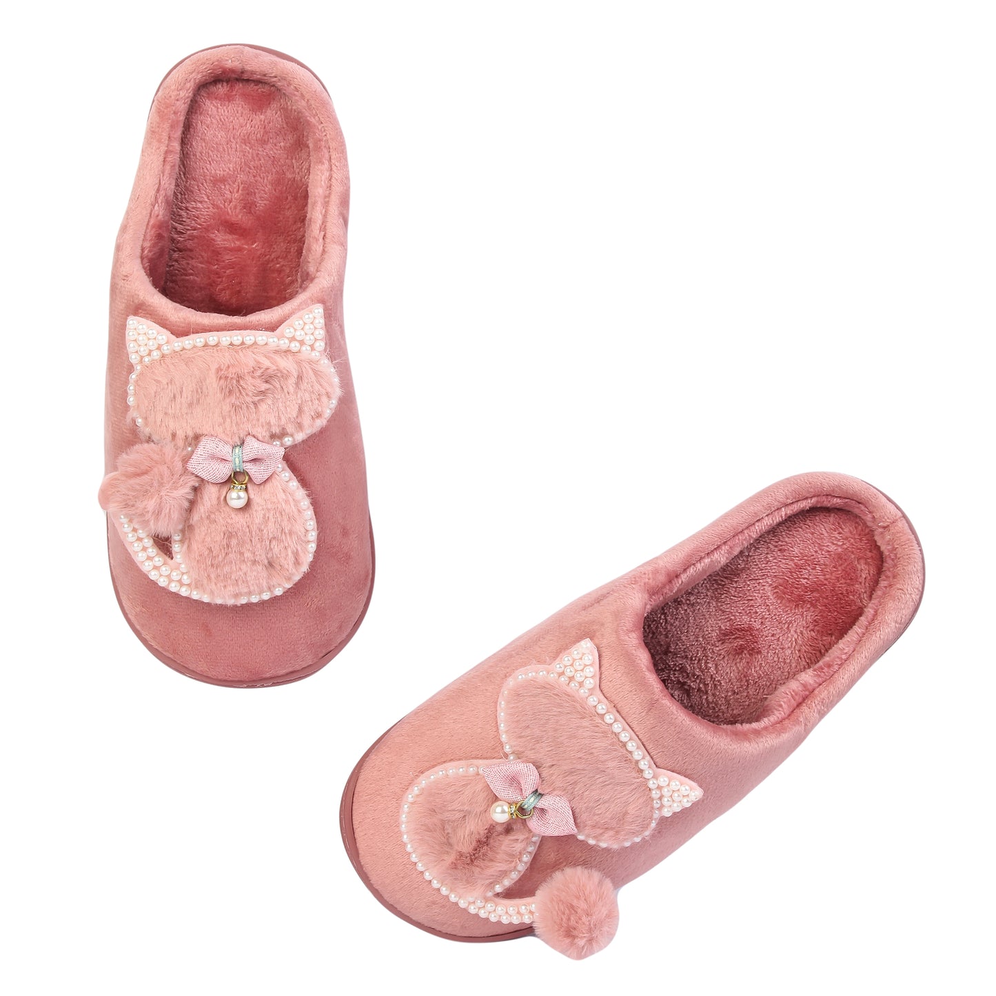 Brauch Women's Pink Pearl Cat Winter Slippers