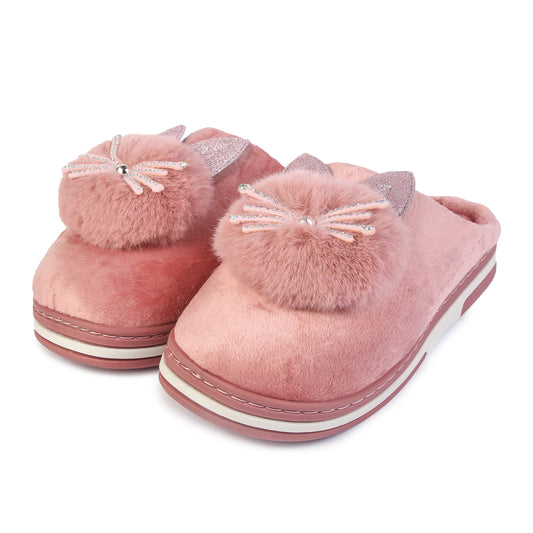 Brauch Women's Pink Glitter Kitty Winter Slippers