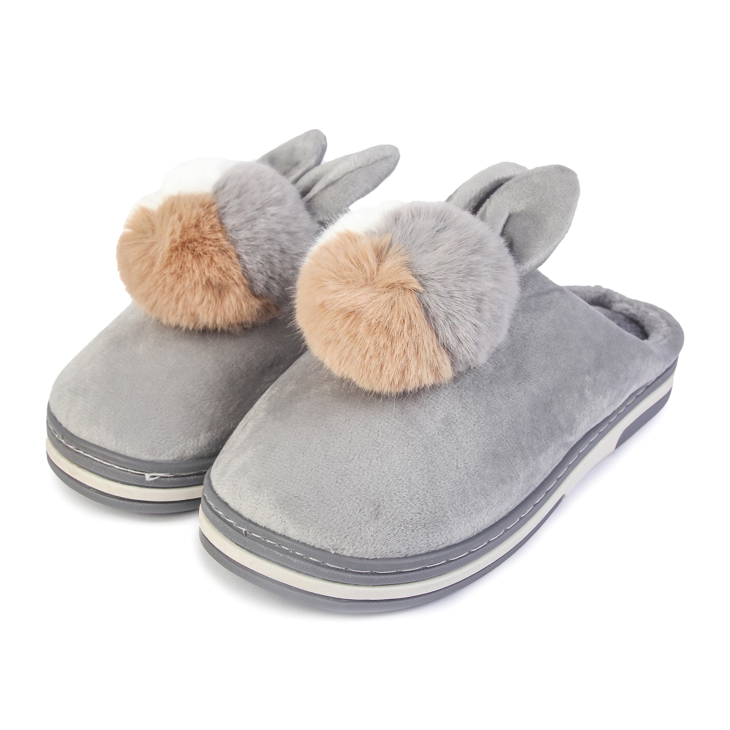 Brauch Women's Grey Furry Bunny Winter Slippers