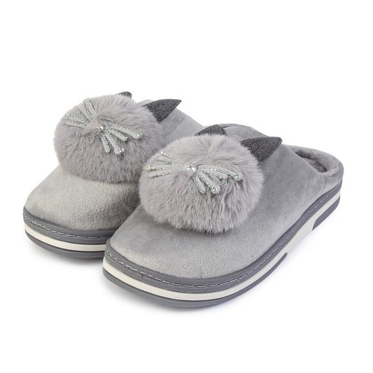 Brauch Women's Grey Glitter Kitty Winter Slippers