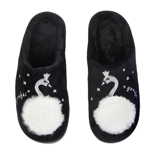 Brauch Women's Black Fur Swan Winter Slippers