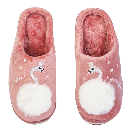 Brauch Women's Pink Fur Swan Winter Slippers